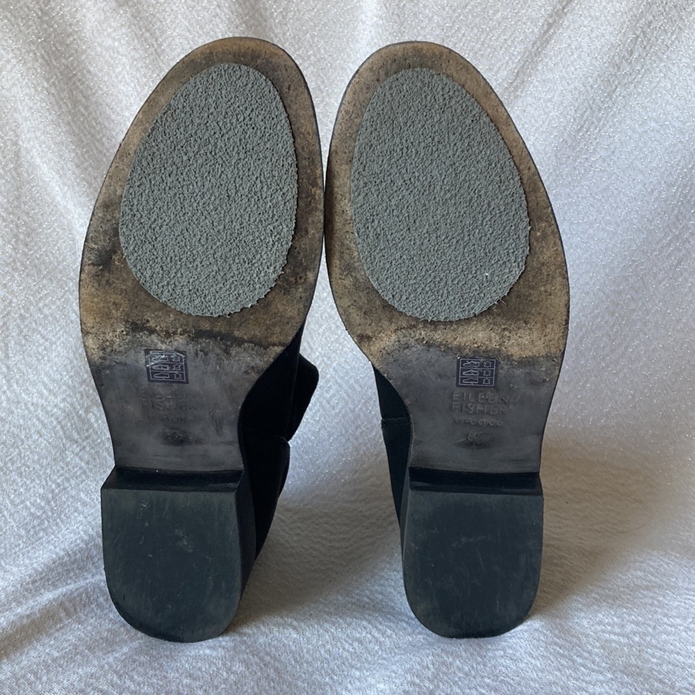 Eileen Fisher Black Suede Leather Ankle Boots Slip On Size 8.5 - Picture 8 of 9